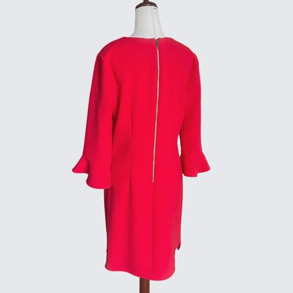 Ann Taylor Red Doubleweave Stretch Knit 3/4 Fluted Sleeve Sheath Dress Size 8 - Picture 2 of 7